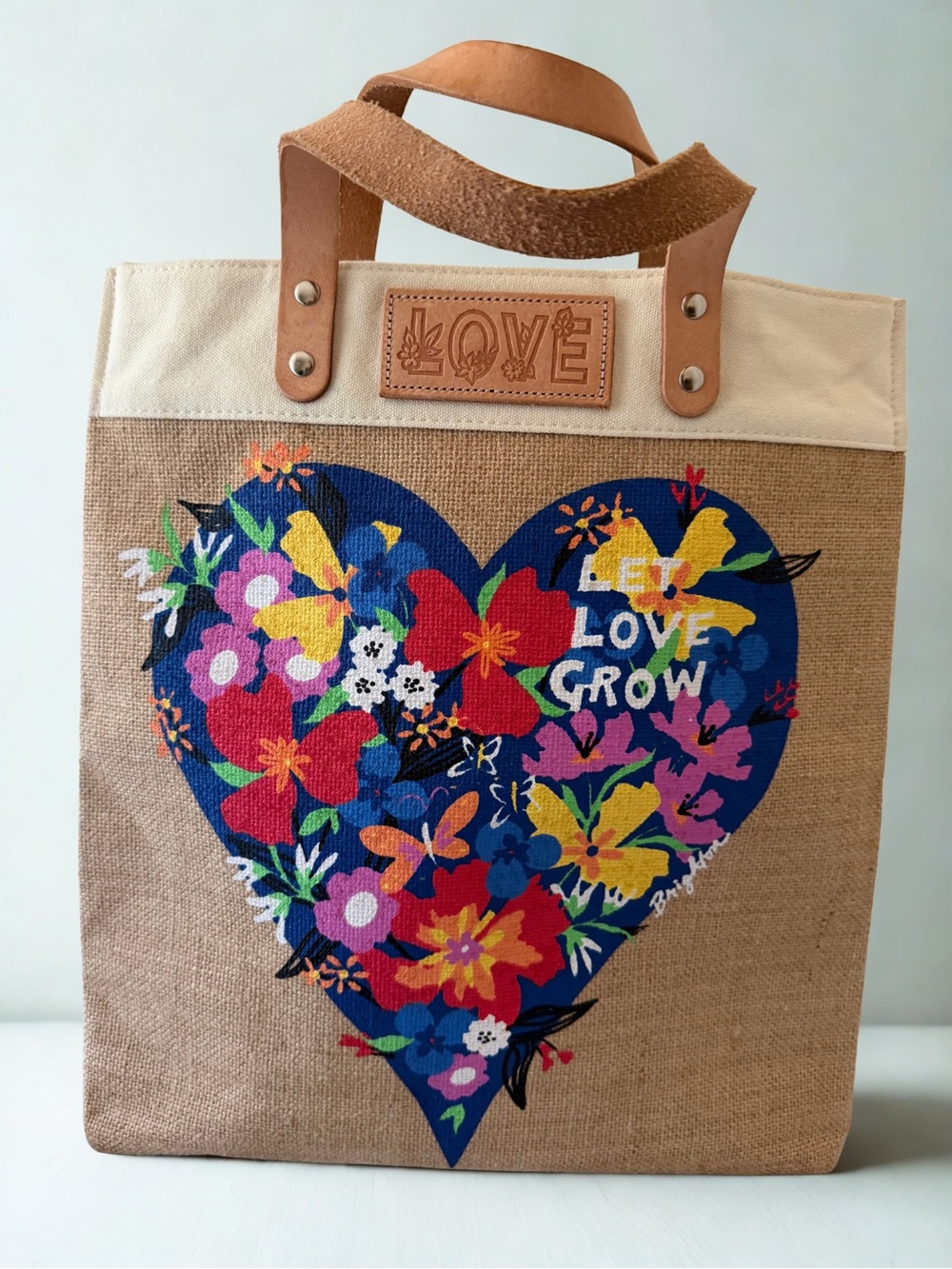 Brighton Let Love Grow Floral Heart Burlap Tote